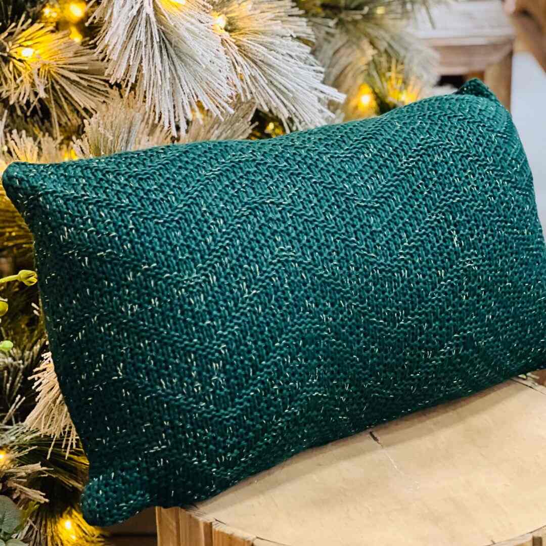 Almofada Tricot Maxi Chevron Verde Com Lurex 35x55cm