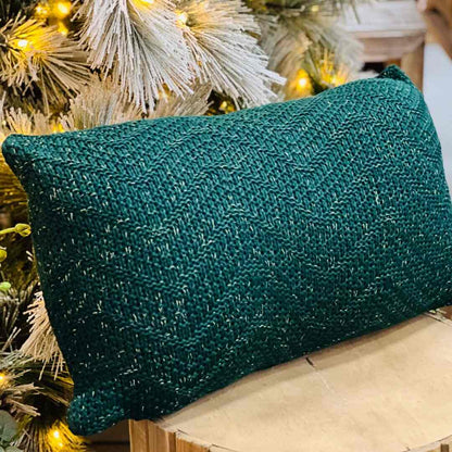 Almofada Tricot Maxi Chevron Verde Com Lurex 35x55cm