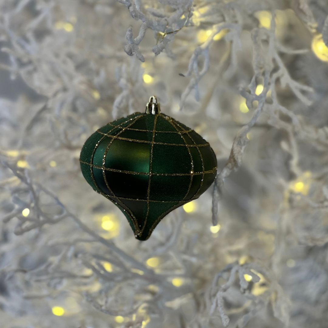 Enfeite Pendente Pino com Fios e Glitter Verde e Ouro – 10cm | 3 Peças