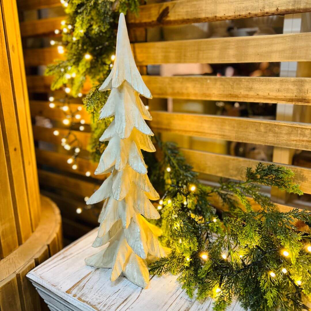 Árvore Natalina em Resina Branco e Champanhe – 44cm