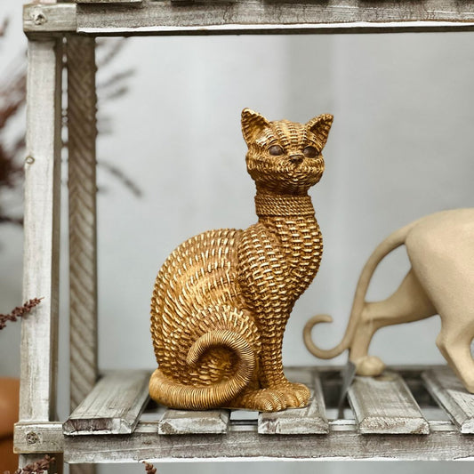 Gato Decorativo Dourado - 19cm