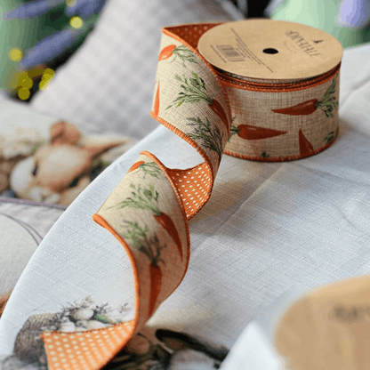 Fita Decorativa Aramada Cenouras 6,3cm x 9,14m - Dupla Face