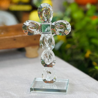 Crucifixo em Cristal Lapidado com Base - 18cm