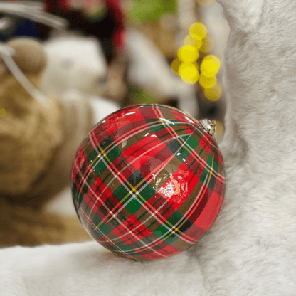 Bola Natalina Xadrez Vermelho e Verde 15cm 1un