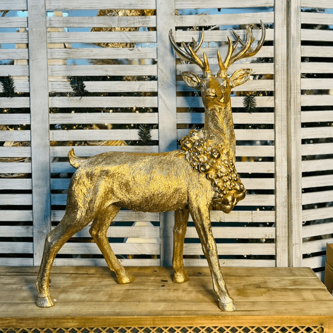 Rena Em Pé Metalizada Ouro -  74,5cmx38cmx72cm