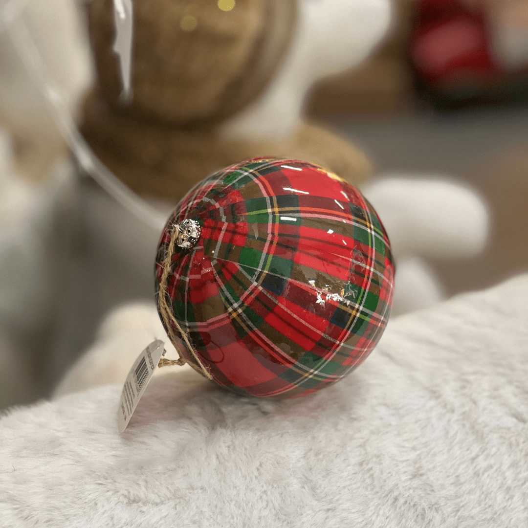 Bola Natalina Xadrez Vermelho e Verde 15cm 1un