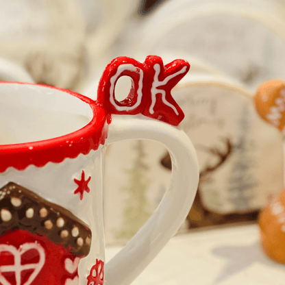 Caneca Natalina Casinha de Cerâmica 350ml 10cm