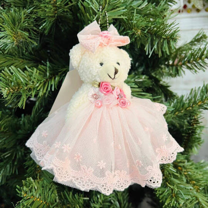 Urso Decorativo com Vestido Rosa – 13cm