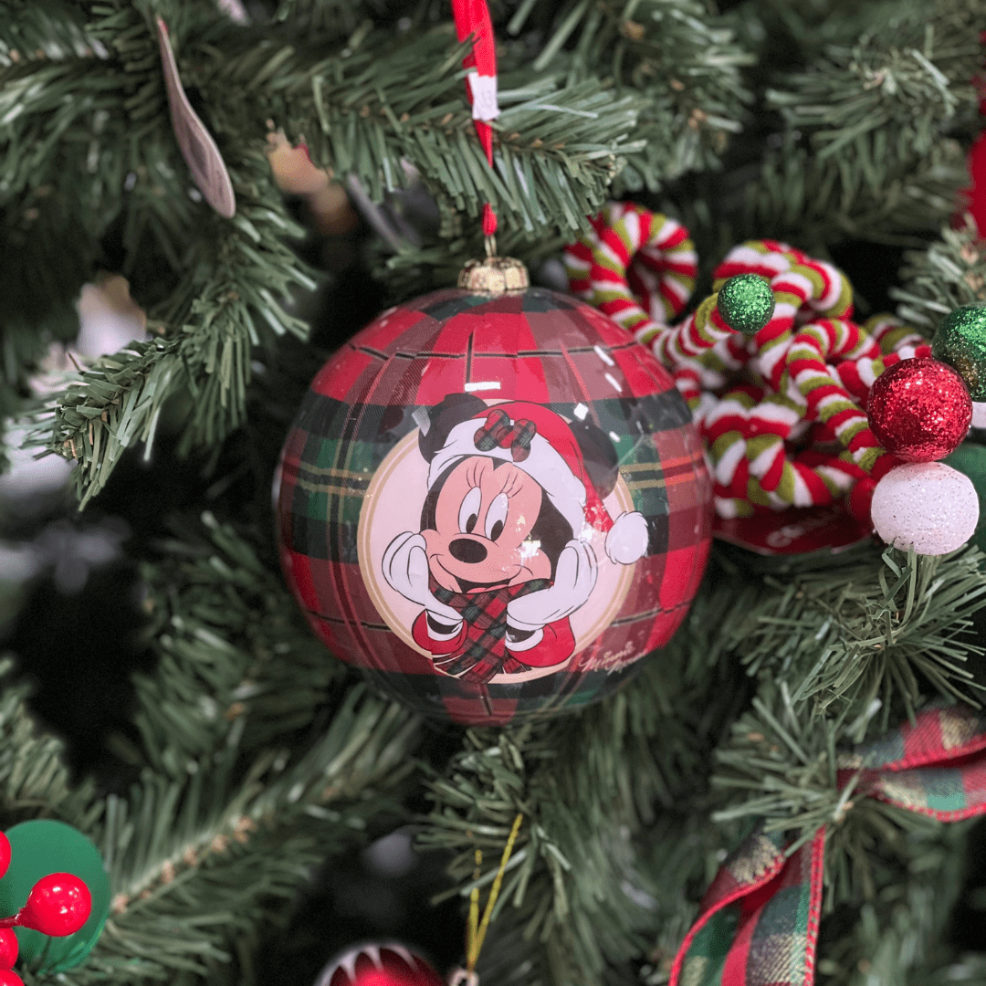 Jogo 2 Bolas Natalinas Mickey e Minnie Xadrez 10cm