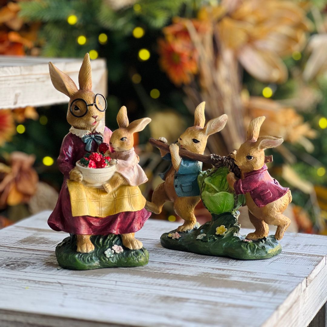 Casal de Coelhos Com Repolho - 18cm