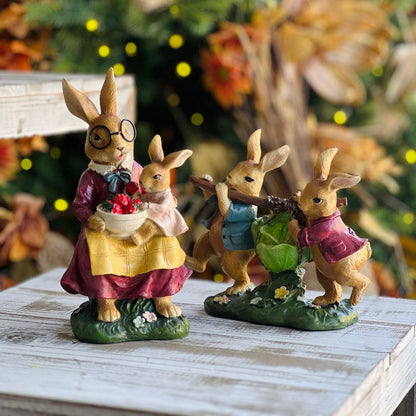 Casal de Coelhos Com Repolho - 18cm