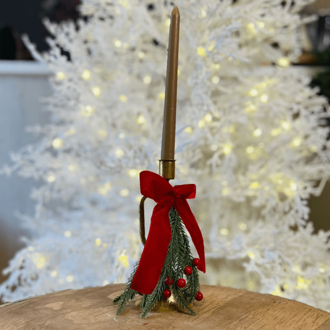 Castiçal Folhagem com Laço - 20cm