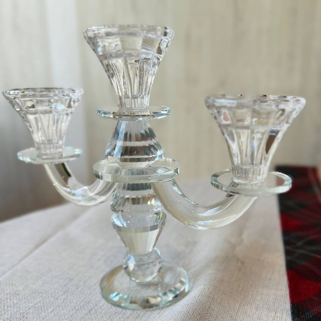 Castiçal Triplo em Cristal Lapidado Sacrum Lux – 21cm