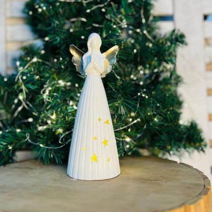 Anja Natal  Decorativa Branca e Dourado  C/led - 25,6x9,7x9,7cm