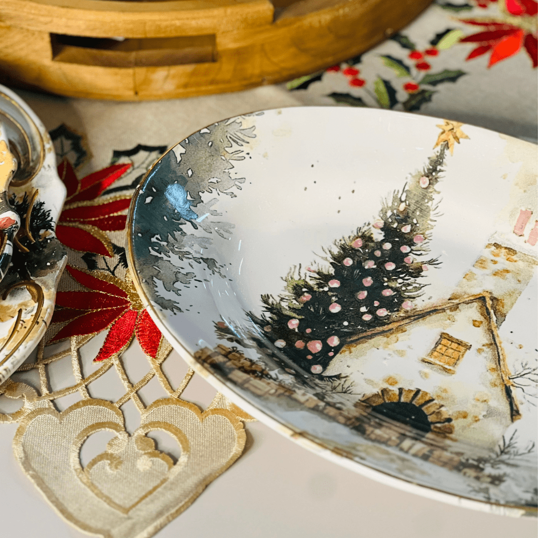 Travessa Pequena Noite de Neve de Cerâmica 33x23x5cm