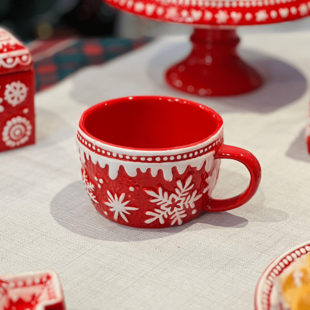 Caneca Natalina Flocos de Neve de Cerâmica 13cm