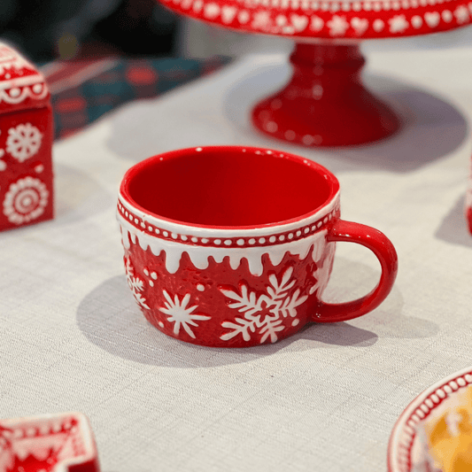 Caneca Natalina Flocos de Neve de Cerâmica 13cm