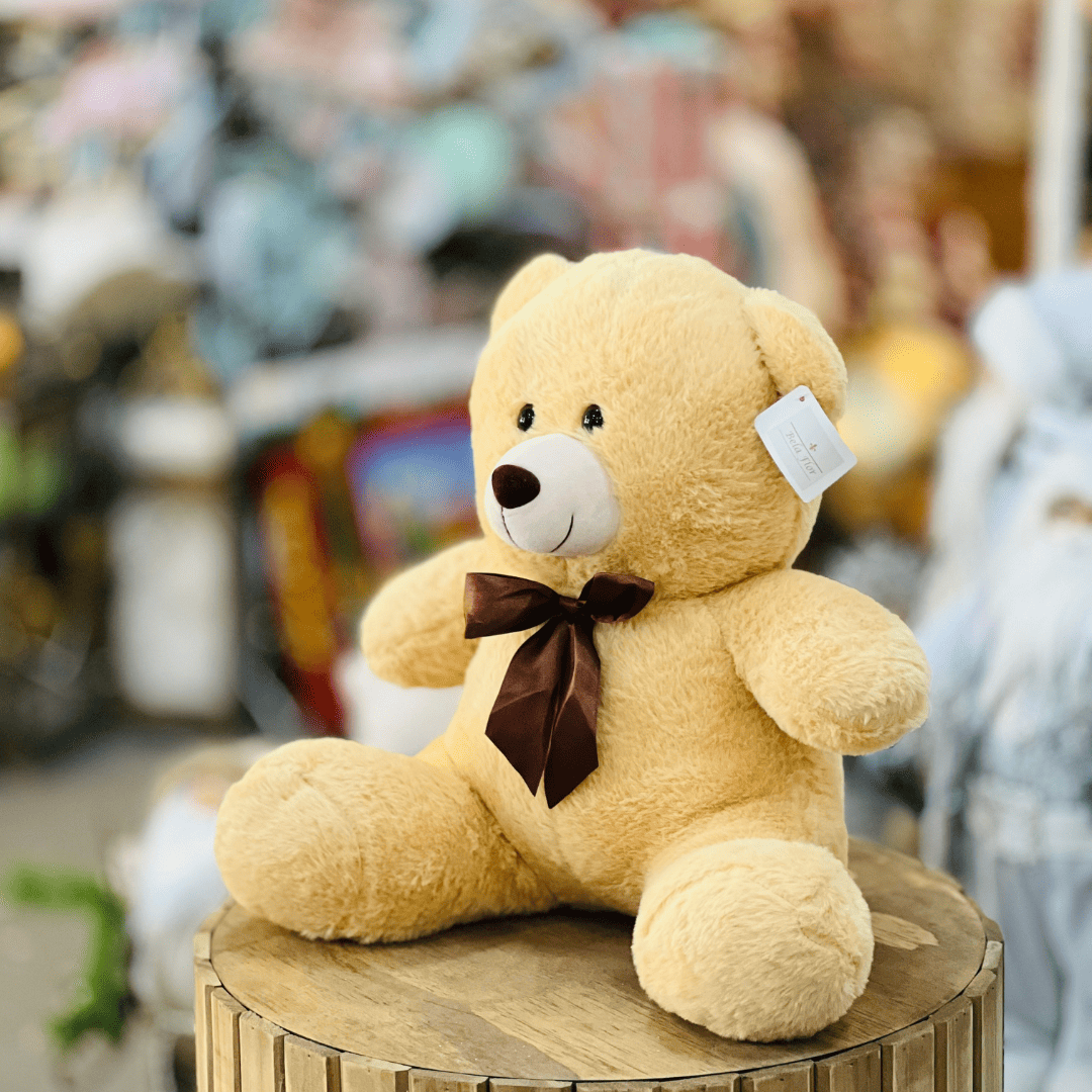 Urso de Pelucia Claro Com Lacinho Marrom 40cm