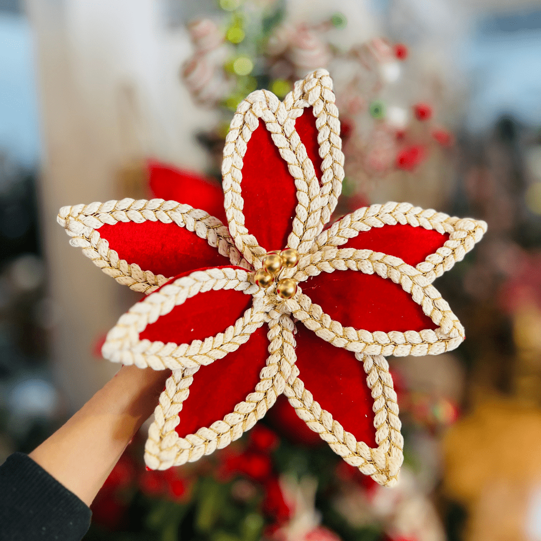 Flor Natalina Bico de Papagaio Aveludado Vermelho 30x19cm