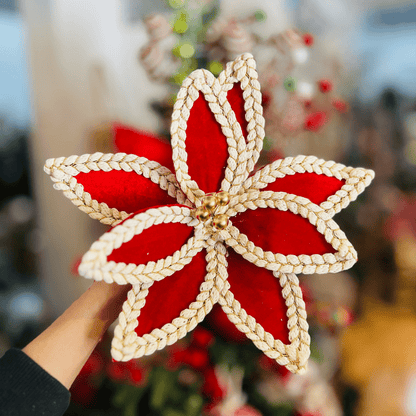 Flor Natalina Bico de Papagaio Aveludado Vermelho 30x19cm