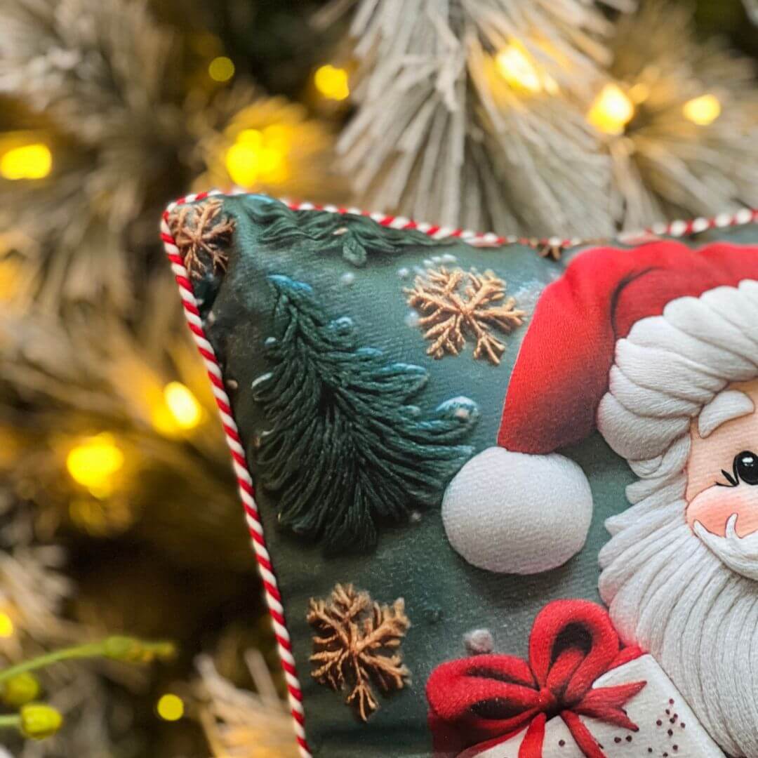 Capa Natalina Estampada Noel Com Cordao 43x43cm
