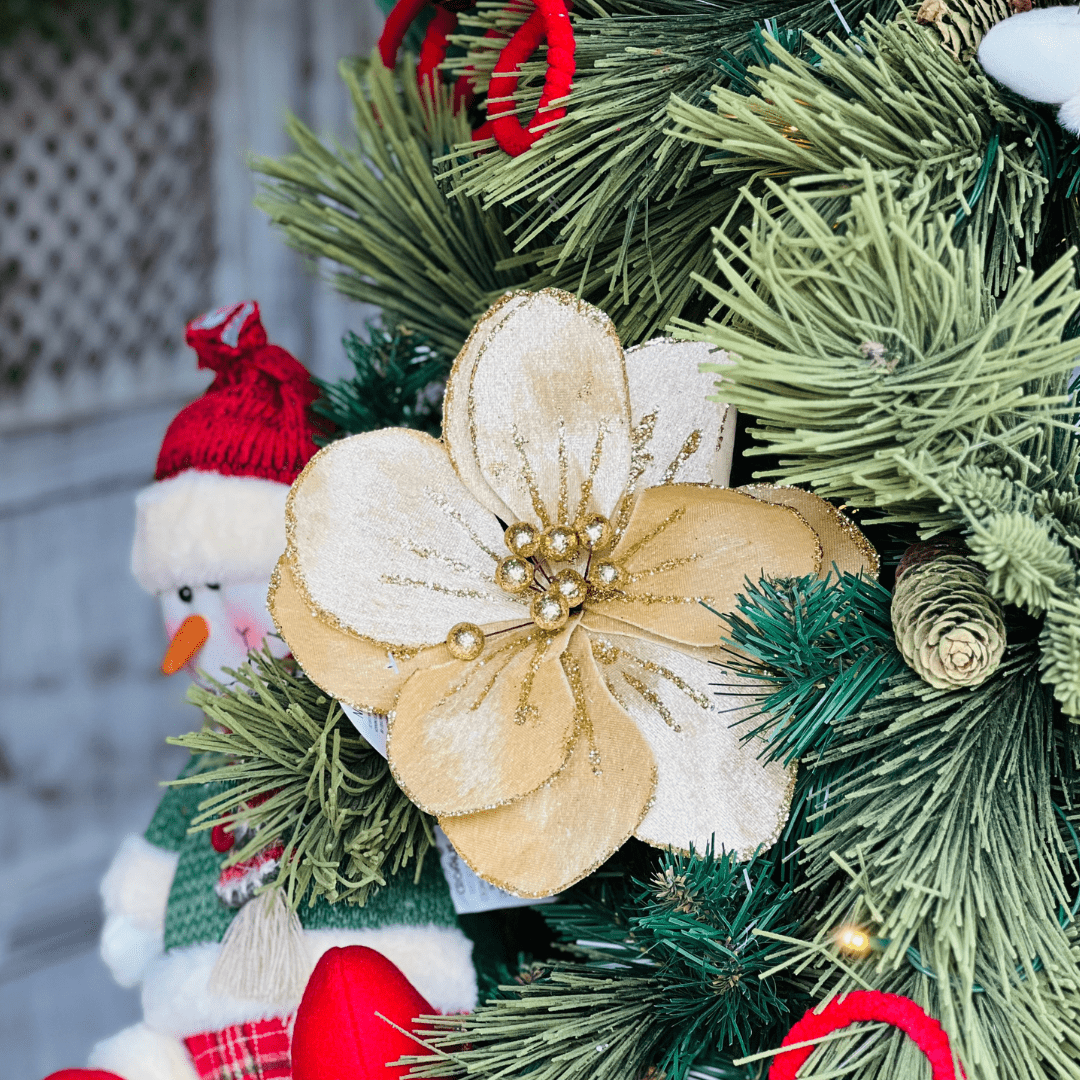 Flor Natalina Magnolia Dourada 24cm