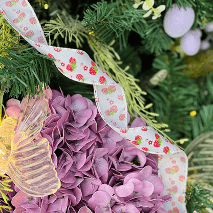 Fita Decorativa Aramada Morangos Branco e Vermelho 3,8cm x 9,14m