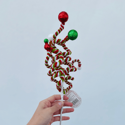 Galho Natalino Candy Espiral Pompom 35cm