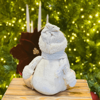 Boneco de Neve Natalino Sentado Champanhe 25cm