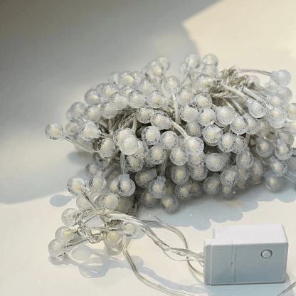 CORDAO BOLINHA FIO TRANSP. - 5M - 300 LEDS - BRANCO QUENTE - 220V - FIO EXTRA C- FUNCOES - M-