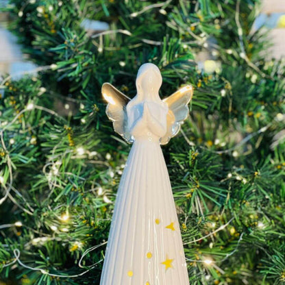 Anja Natal  Decorativa Branca e Dourado  C/led - 25,6x9,7x9,7cm