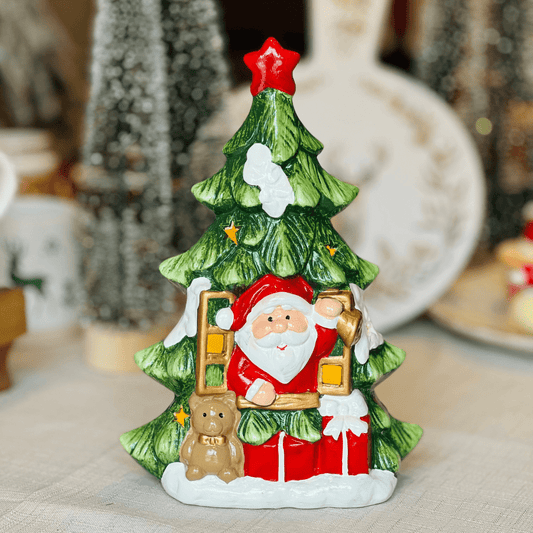 Árvore Com Papai Noel Com Led de Resina 16,8x9,7x24cm