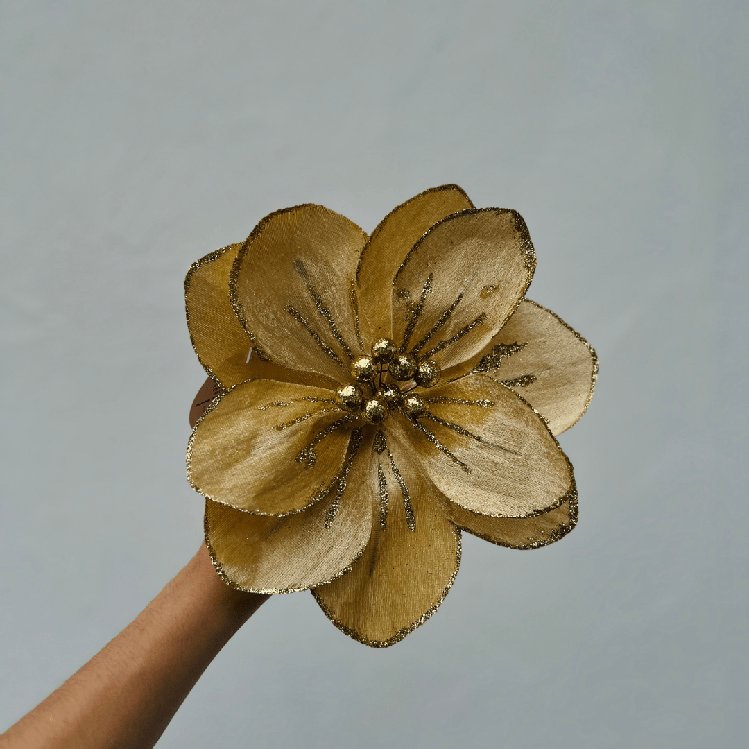 Flor Natalina Magnolia Dourada 24cm