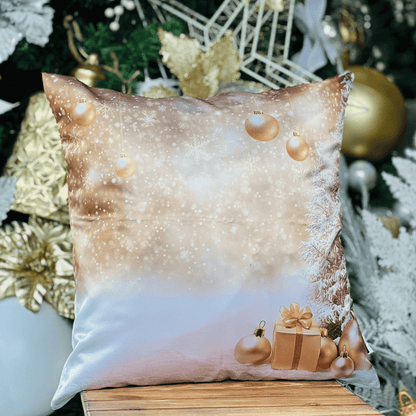 Capa de Almofada Natalina Cenário Dourado e Branco 43cm