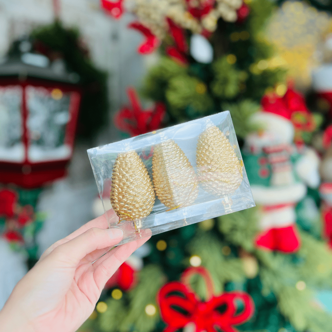 Conjunto 3 Pendentes Pinha Dourada 8cm