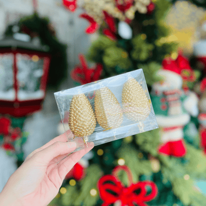 Conjunto 3 Pendentes Pinha Dourada 8cm