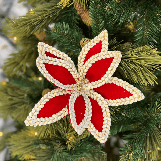 Flor Natalina Bico de Papagaio Aveludado Vermelho 30x19cm