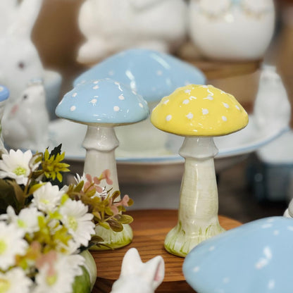 Mini Cogumelo Decorativo Amarelo Pastel - 14,5cm