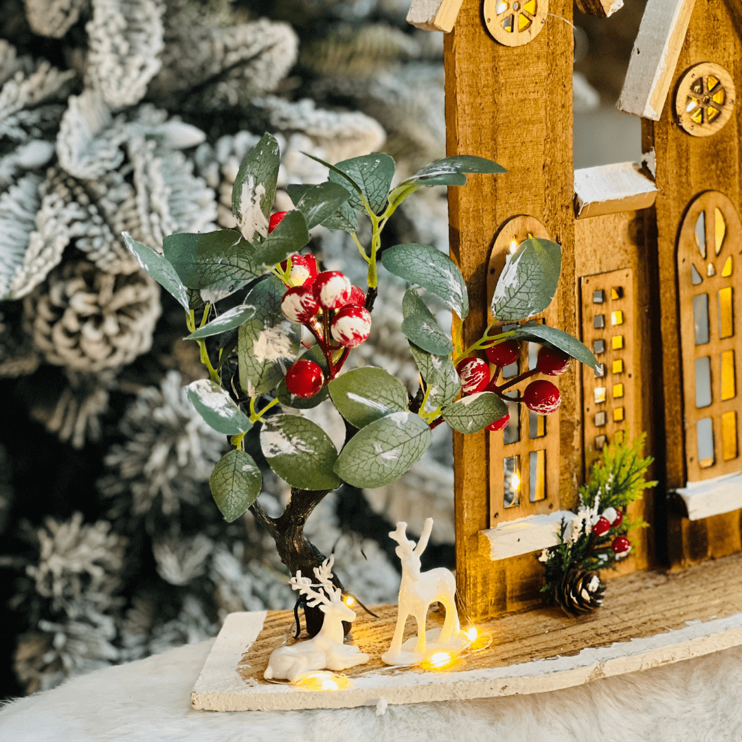 Casa Natalina Marrom Com Led de Madeira 43x25cm