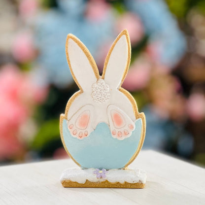 Enfeite Decorativo Coelho - 15cm Azul e Branco