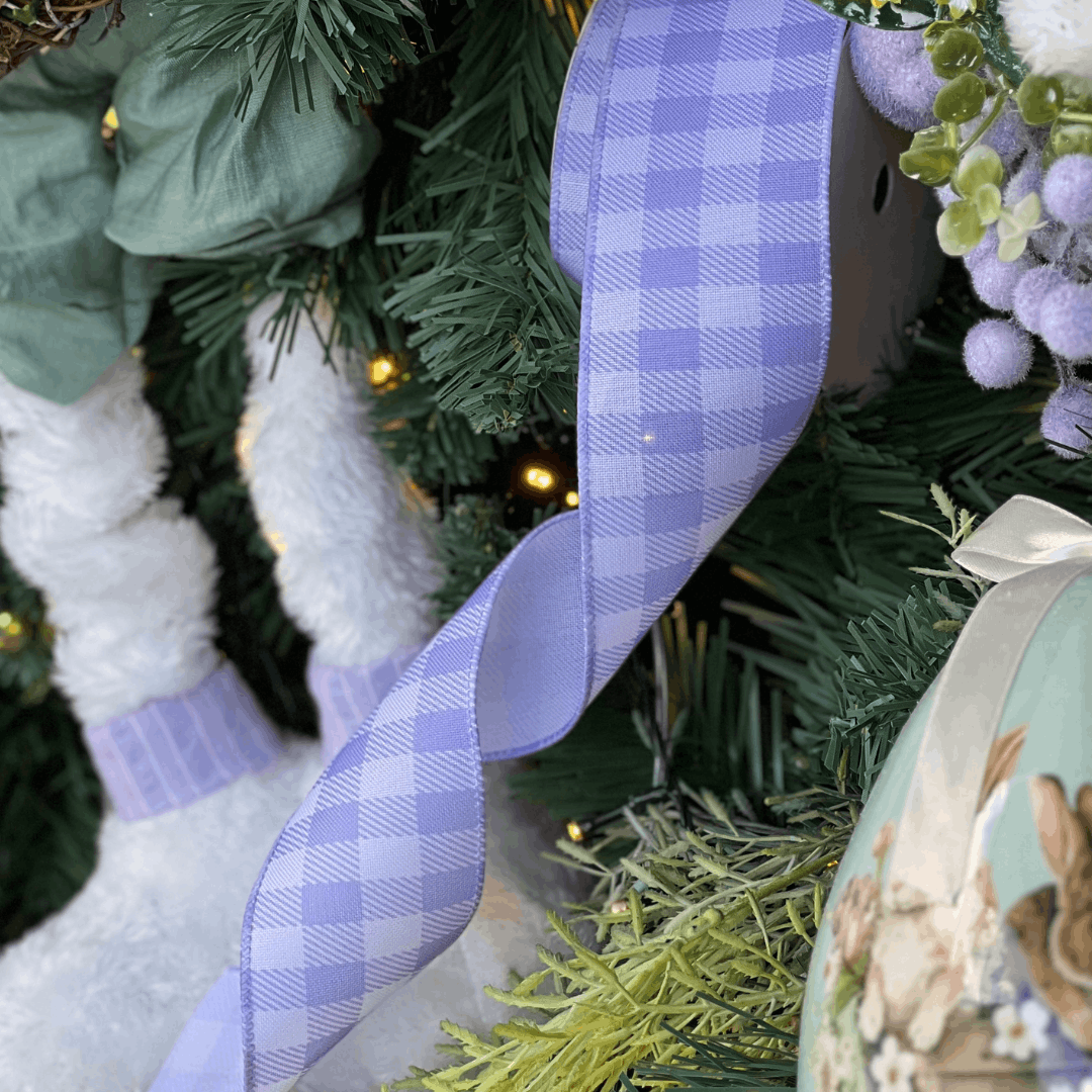 Fita Decorativa Aramada Xadrez Roxa 6,3cm x 9,14m