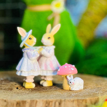 Jogo 2 Peças Cogumelo Decorativo Com Coelho - 4,3x3,5x4cm Rosa