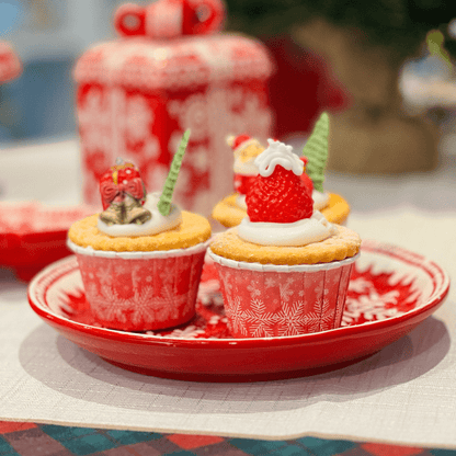 Travessa Flocos de Neve Vermelho de Cerâmica 21x24cm