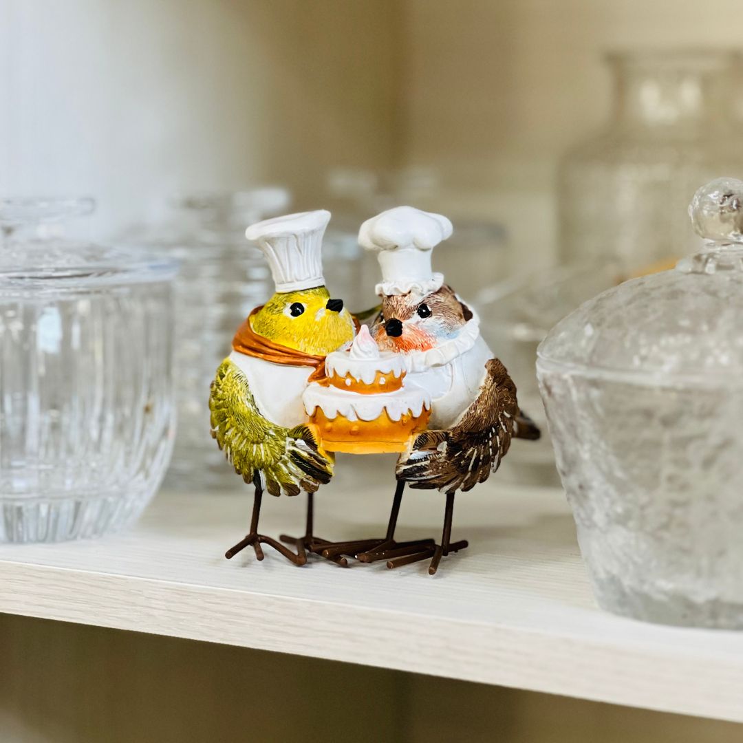 Pássaros Cozinheiros Com Bolo - 10cm