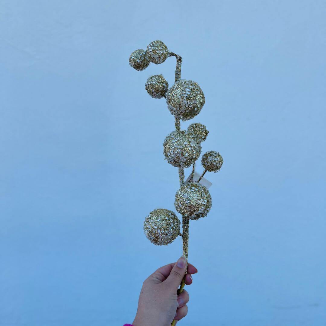 Haste de Bolinhas Natalinas com Glitter Dourado – 70cm
