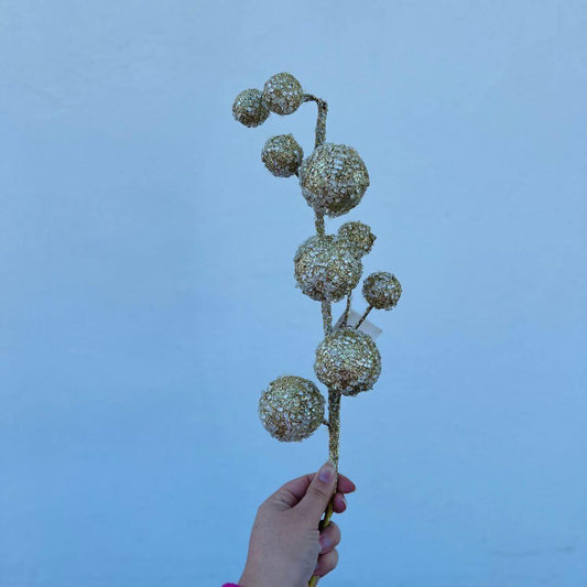 Haste de Bolinhas Natalinas com Glitter Dourado – 70cm
