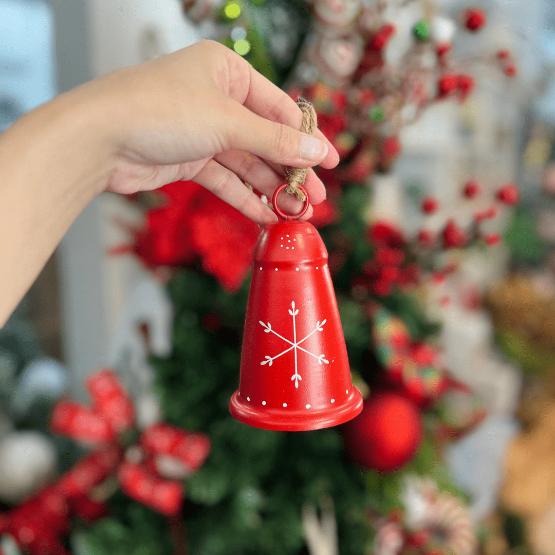 Sino Floco Neve Vermelho de Metal 12,5x7,5cm