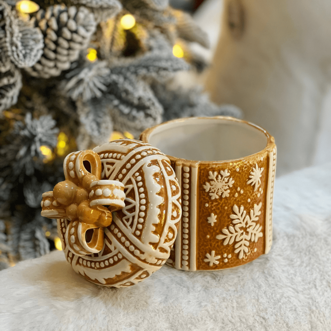 Pote Natalino Presente Gingerbread de Cerâmica 17cm