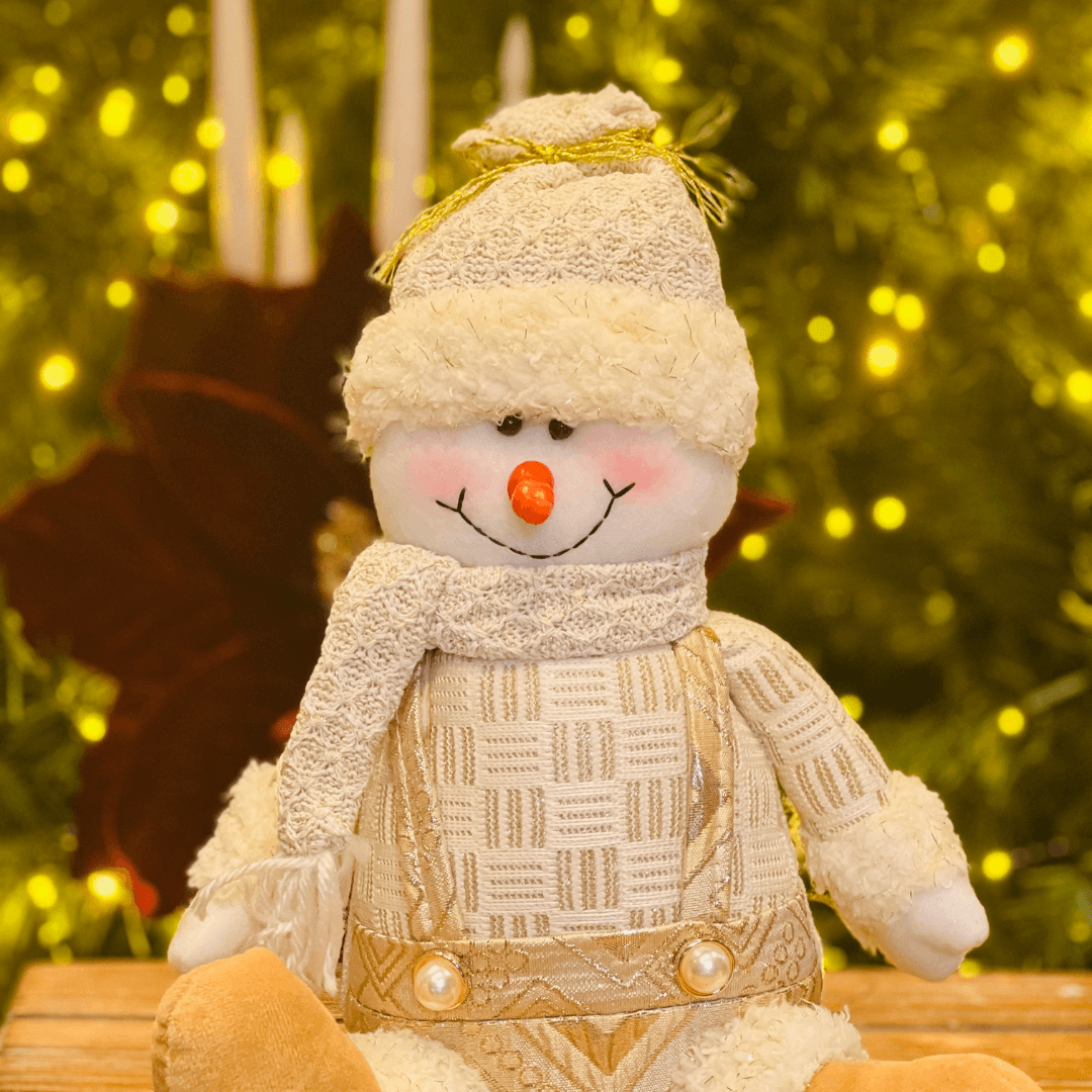 Boneco de Neve Natalino Sentado Champanhe 25cm