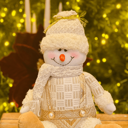 Boneco de Neve Natalino Sentado Champanhe 25cm
